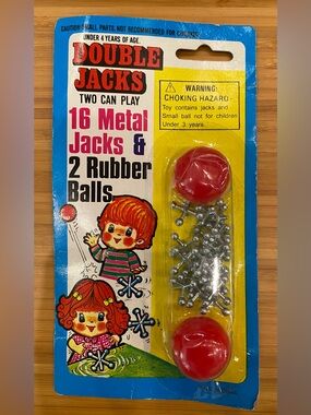 Vintage Double Jacks Two Can Play Game 16 Metal Jacks And Two Rubber Balls